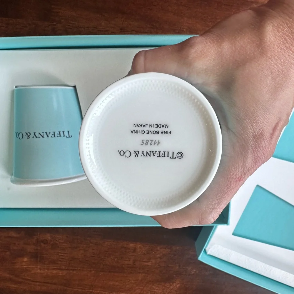 Tiffany & Co. Aqua Fine Bone Coffee Cups - Picture 4 of 6